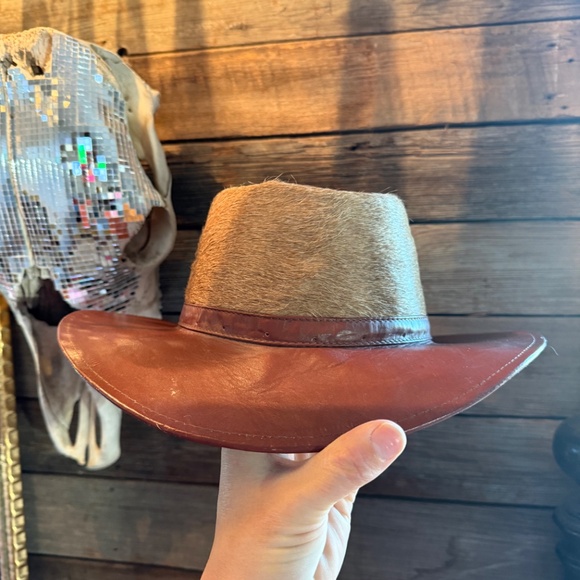 Vintage hair on hide leather hat
